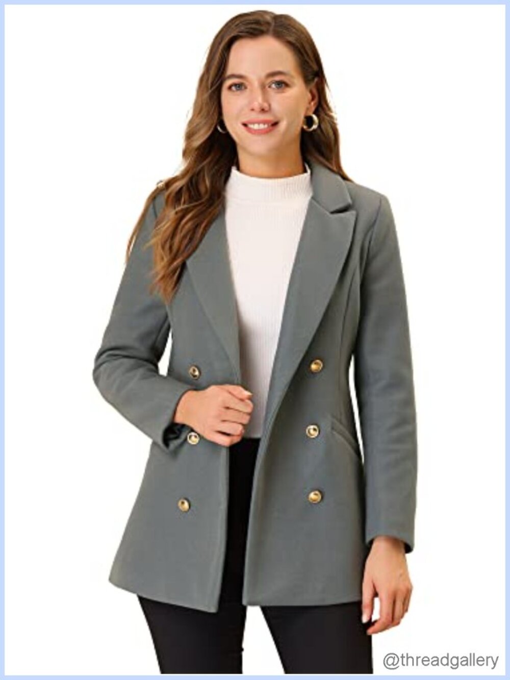 Women's Double Breasted Belted Notch Collar Wool Blend Peacoat